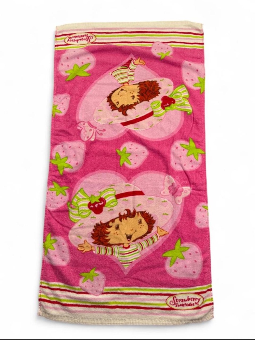 Vintage 2003 Strawberry Shortcake Bath Towel Pink Hearts Y2K Franco